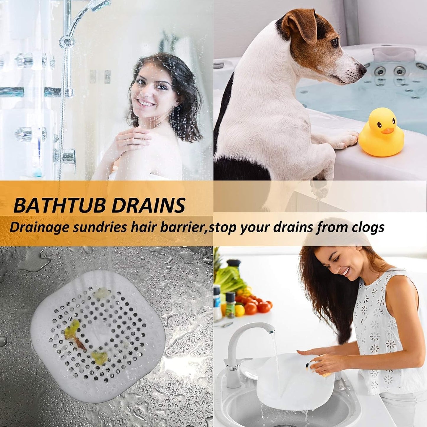 Bovinde Hair Drain Catcher,Square Cover for Shower 2 Pack (Black) | Drainer Cover Silicone Hair Stopper with Suction Cups,Protector Accessories,Easy to Install Suit for Bathroom,Bathtub,Sink