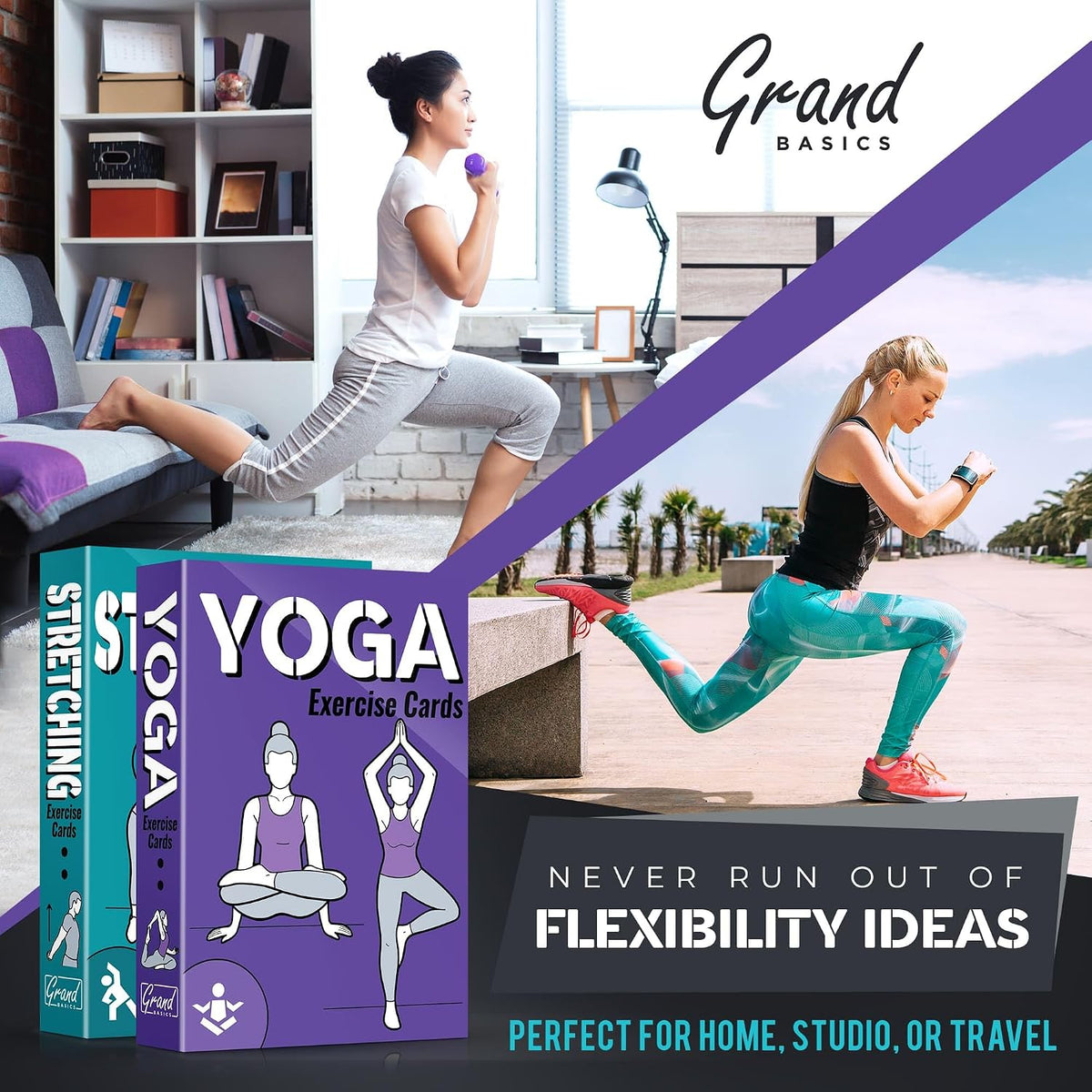 [2-PACK] Yoga & Stretching Exercise Cards with 121+ Poses and 26 Complete Routines - Large 5"x3.5" Waterproof Fitness Deck for Daily Flexibility Training, Perfect for Women & Men, All Levels