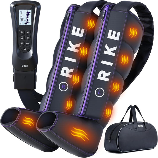 RIKE Leg Compression Massager with Heat for Circulation and Pain Relief FSA | [2026 Upgraded] 5 Chamber Full Leg Zipper Boots, 6 Modes & 3 Heat Levels, Air Recovery Massage for Athletes, Gift for Mom Dad