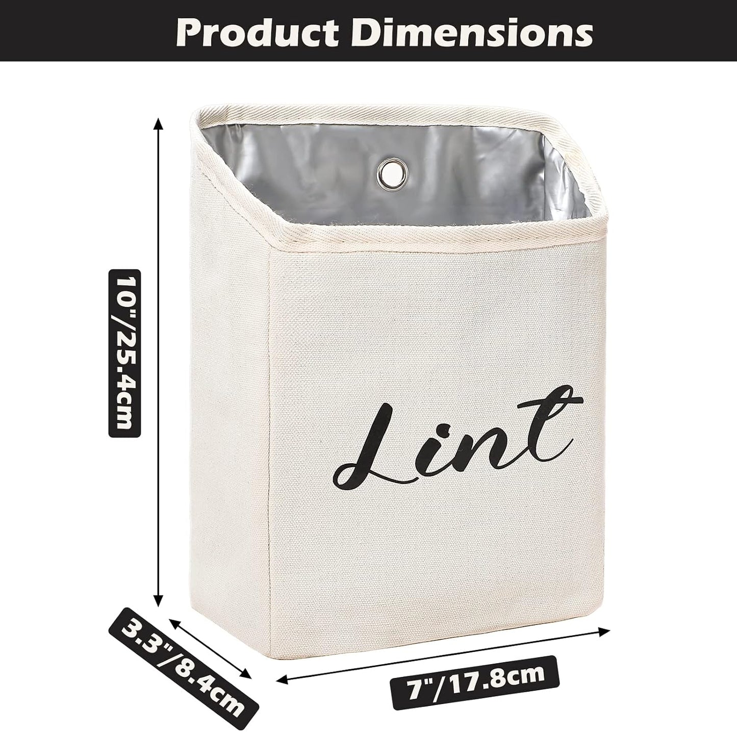 Kamehame Magnetic Lint Bin for Laundry Room Organization and Storage, Cotton Linen Lint Bag, Wall Mount Space Saving Washer Dryer Trash Can Collector