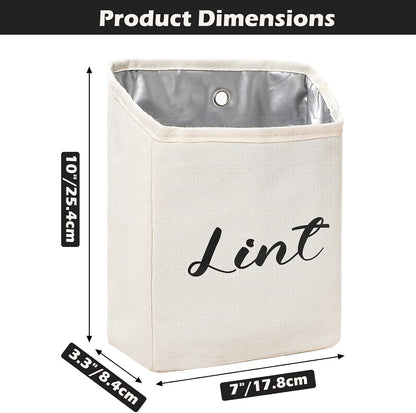 Kamehame Magnetic Lint Bin for Laundry Room Organization and Storage, Cotton Linen Lint Bag, Wall Mount Space Saving Washer Dryer Trash Can Collector