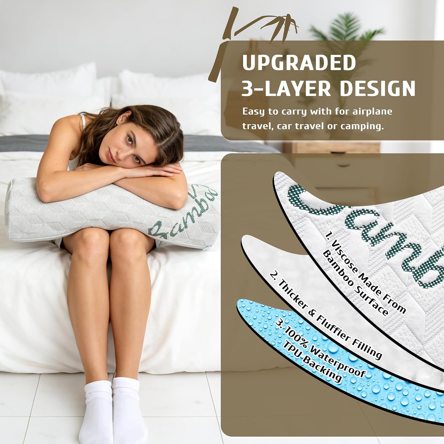 Semi Roll Pillow for Legs, Knees, Lower Back and Head, Lumbar Support Pillow for Bed, Sleeping,1 Pack,7.8”x 20.4”x 4.8”