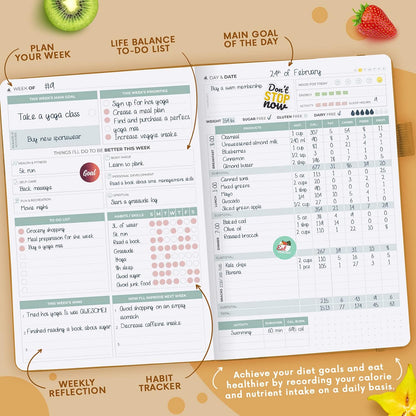 Clever Fox Wellness Planner & Food Journal for Weight Loss, A5 Orange | 5.8"x8.3" nutrition & exercise tracker for women tracking meals, diet & symptom diary, calorie counter notebook, stickers