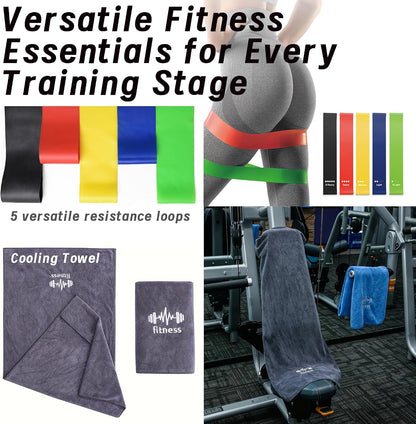 Pull Up Assistance Bands, Heavy Duty Resistance Bands for Pull Up Bar, 75-300lbs Adjustable Assist Bands with 5 Loop Bands & Cooling Towel, Home Gym Fitness for Men Women