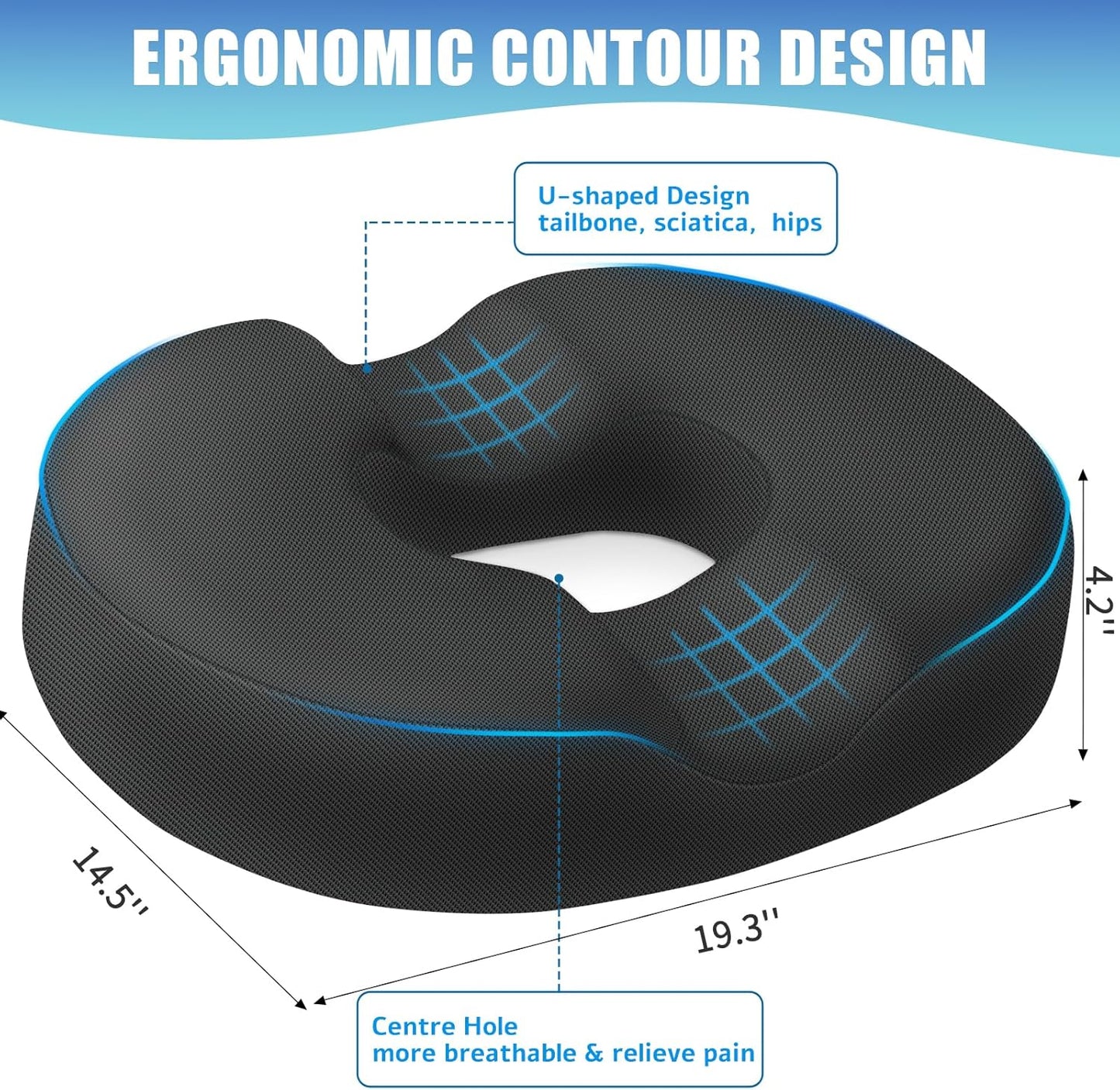 BlissTrends Donut Pillow Seat Cushion, Memory Foam Lifting Cushions(Black) | Donut Chair Cushions for Postpartum Pregnancy & Hemorrhoids,Tailbone Pain Relief Cushion for Office&Home Chairs