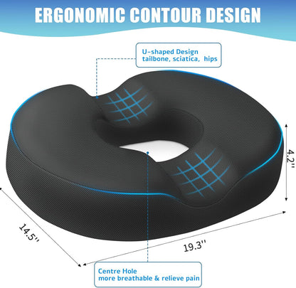 BlissTrends Donut Pillow Seat Cushion, Memory Foam Lifting Cushions(Black) | Donut Chair Cushions for Postpartum Pregnancy & Hemorrhoids,Tailbone Pain Relief Cushion for Office&Home Chairs