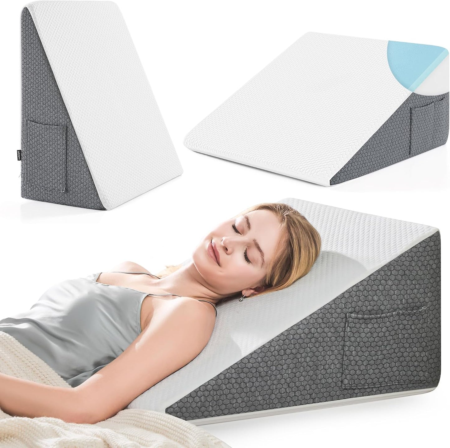 Yojoker Leg Elevation Pillows for Swelling, Memory Foam Wedge Pillow for Legs Blood Circulation, Leg Elevation Pillows for After Surgery, Knee Wedge Pillow for Sleeping Back Hip Ankles Relief