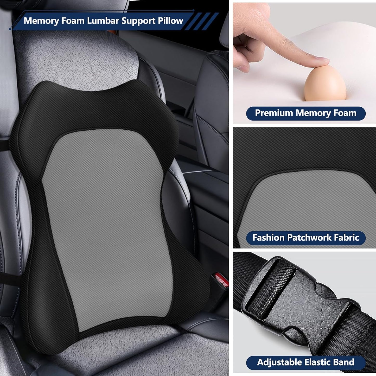Seat Cushion,Lumbar Support Pillow for Office Chair,Ergonomic Memory Foam Back Support Pillow, High Density Foam Chair Cushion for Sciatica Pain Relief Coccyx Pad for Chair,Car,Desk,Black