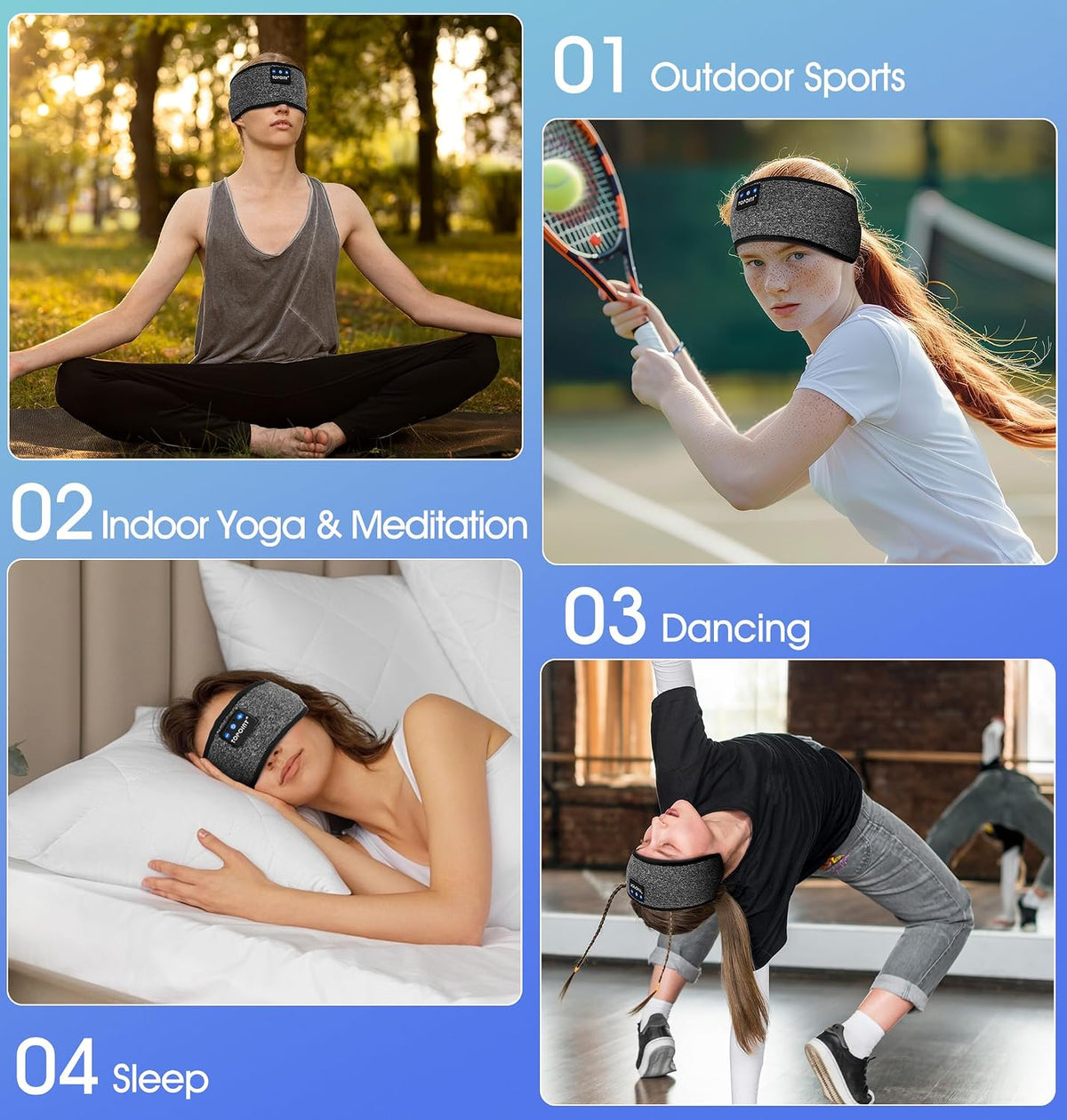 Sleep Headphones Headband Bluetooth 5.4, TOPOINT Sports Headband Earphones Sleeping Bluetooth Wireless with USB C for Women Men Sports Gifts Workout Jogging Yoga Insomnia Air Travel Meditation