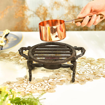Sungmor Cast Iron Teapot Warmer - Rustic Design with Tealight Holder | Heavy Duty & Decorative Candle Holder Stands for Heat Food Coffee Milk or Tea