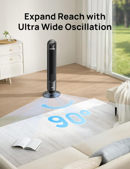 DREO Tower Fan for Bedroom, 26ft/s Velocity, 90° Oscillating, 8H Timer