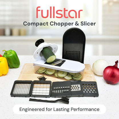 Fullstar Pro Core Vegetable Chopper & Mandoline Slicer, Meal Prep Essential | 6 in 1 Veggie Slicer, Onion & Fruit Slicer with Julienne, Grater & Dicer Stainless Steel Blades + Container (White)