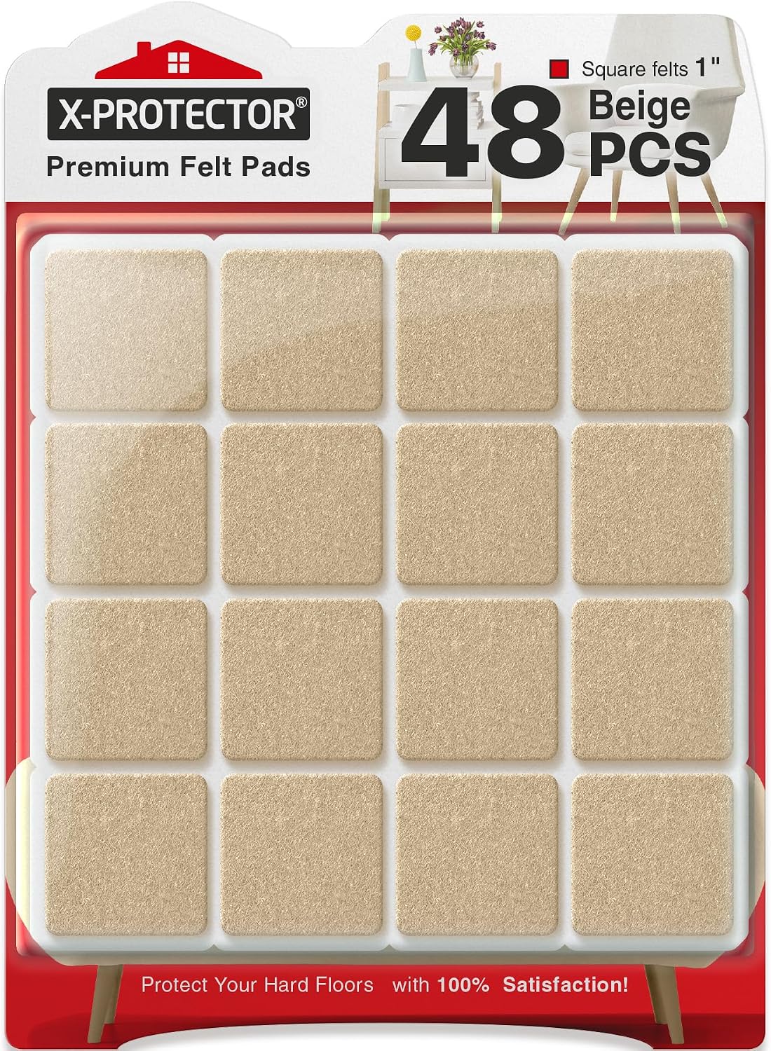 X-Protector Felt Furniture Pads - 20 PCS 6 x 1/2" - Premium Felt Strips | with Adhesive Backing - Rectangular Furniture Pads for Hardwood Floors - Cut Furniture Felt Pads to Size You Need! (Beige)