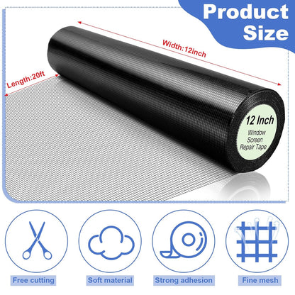 CroBlissful 5 Inch X 20 ft Extra Wide Window Screen Tape Mesh Repair, Gray | Strong Adhesive, Waterproof Fiberglass, Screen Repair Kit Patch, for Window Door Tears Holes
