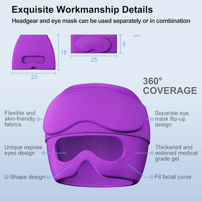 2 in 1 Migraine Relief Cap with Gel Eye Mask, Headache Relief Cap Ice Head Wrap Hot and Cold Therapy Hat Gift for Women for Headache Puffy Eyes Sinus and Tension Stress Relief (Light Purple)