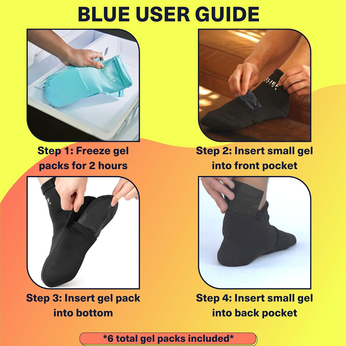 Relief Genius Cold Therapy Socks with Reusable Gel ice Packs - Achieve Relief from Sprains, Muscle Pain, Bruises, Swelling, Edema, Chemotherapy, Arthritis, Post Partum Foot (Black, Large)