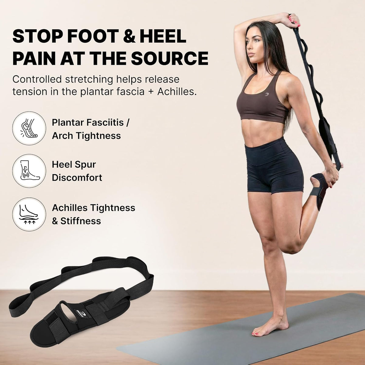 DMoose Fitness Foot & Calf Stretcher with Adjustable Padded Stretching Strap for Plantar Fasciitis, Hamstring, Heel Spurs and Achilles Tendonitis Relief - Yoga Leg Stretch Strap for Flexibility