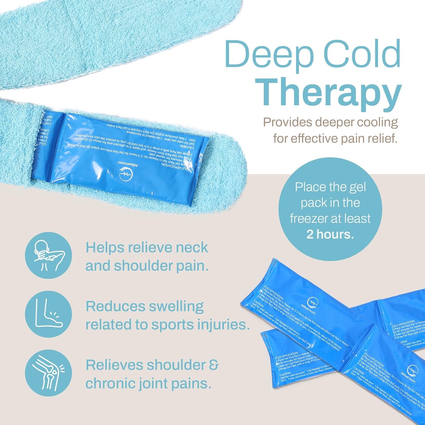 Neck Ice Pack Wrap with 2 Reusable Gel Ice Packs, Flexible Ice Wrap for Neck, Shoulders, Knees, Wrists, Soft Cooling Towel Compress for Post Surgery, Tonsillectomy, Migraine, Sore Muscle Pain Relief