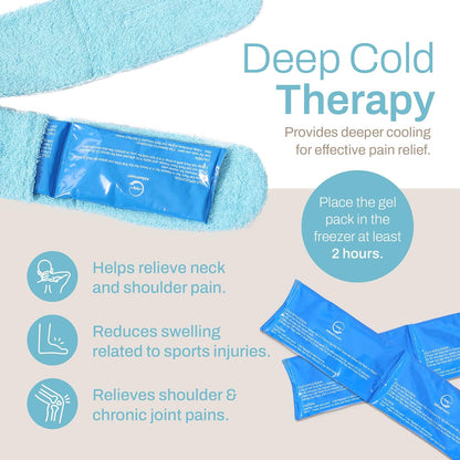 Neck Ice Pack Wrap with 2 Reusable Gel Ice Packs, Flexible Ice Wrap for Neck, Shoulders, Knees, Wrists, Soft Cooling Towel Compress for Post Surgery, Tonsillectomy, Migraine, Sore Muscle Pain Relief