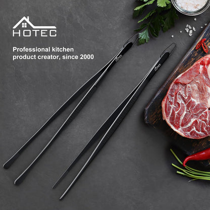 HOTEC Kitchen Tweezers Tongs Stainless Steel, Set of 6 - Professional Cooking Tweezers for Cooking, Chefs, BBQ, Seafood, Baking & Repair