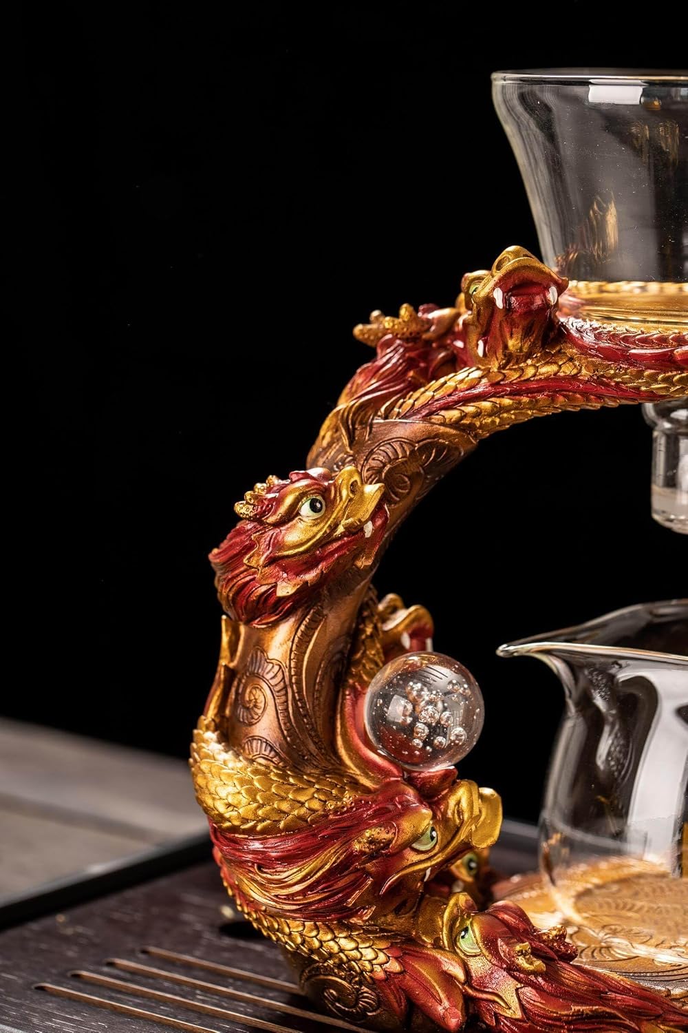 Glass Teapot Set with Infuser Semi Automatic Dragon Tea Set (Blue golden teapot)