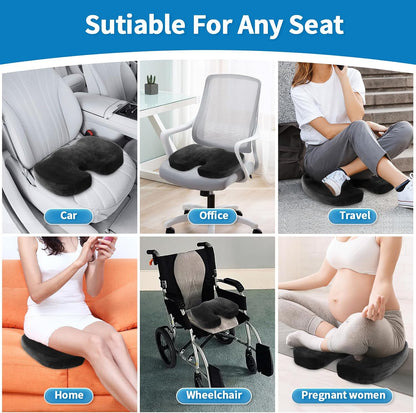 Memory Foam Seat Cushion for Office Chair & Car - Ergonomic Tailbone & Sciatica Pain Relief Pad - Non-Slip Desk Chair Cushion for Long Sitting, Breathable Mesh Pad for Posture Support (Black)