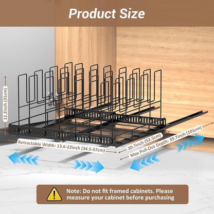 Housolution Pull Out Baking Tray and Cookie Sheet Cutting Board Organizer | 13"-22" Expandable, 21.5" Deep, 8 Adjustable Dividers, Sliding Rail Design, Sturdy Metal Structure, Adhesive/Screw Fixing