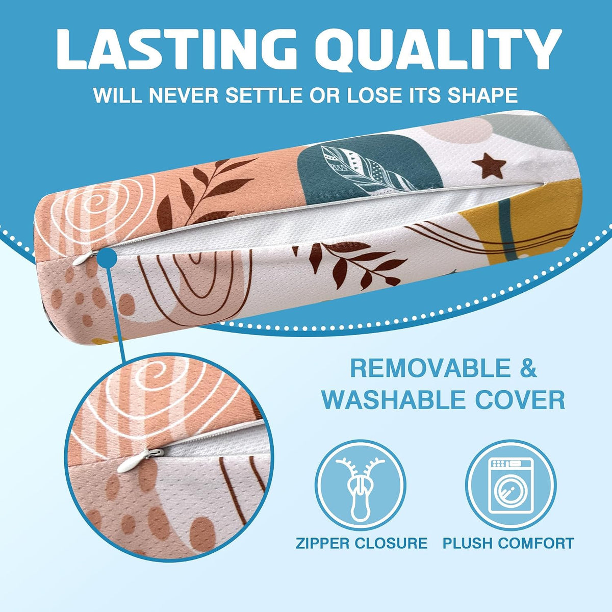 Neck Roll Pillow for Sleeping,Ergonomic Cylinder Tube Pillows for Cervical Spine and Neck Support,Versatile Roll Pillow for Bed,Office,and Travel,Memory Foam Bolster with Washable Cover