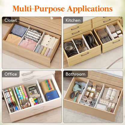 Lifewit 8" Tall Drawer Dividers, Adjustable Deep Drawer Organizer Clothes | 4 Pack 13.8"-22.2" Expandable White Plastic Separators for Dresser, Kitchen, Cabinet, Closet, Office Organization & Storage