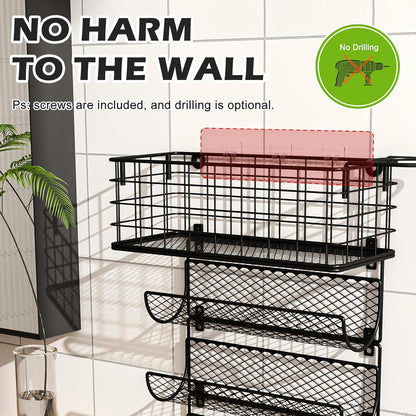 Wall-Mounted Hair Dryer Holder Styling Tool Organizer 4-Shelf Storage Wire Basket with Hook Heat Safe Rack for Hair-Straighteners,Curling Wands,Flat Iron,Cabinet Door Bathroom Kitchen White