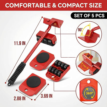 Furniture Lift Tool Set, Upgrade Furniture Movers Sliders Furniture Lifter Tool,Furniture Movers with Adjustable Height Lifting Tool Lever & 4 Wheels, Mover Dolly Sliders Tool (Red)