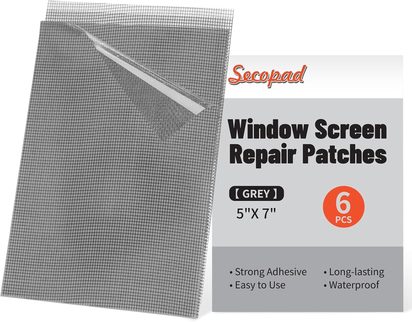 Secopad 6 PCS Screen Patch Tape, 5" X 7" Window Screen Repair Kit, Black | Quick Repair, Strong Adhesive, Easy to Use, For Mesh Window & Door, Cuttable Fiberglass, No Tools Needed