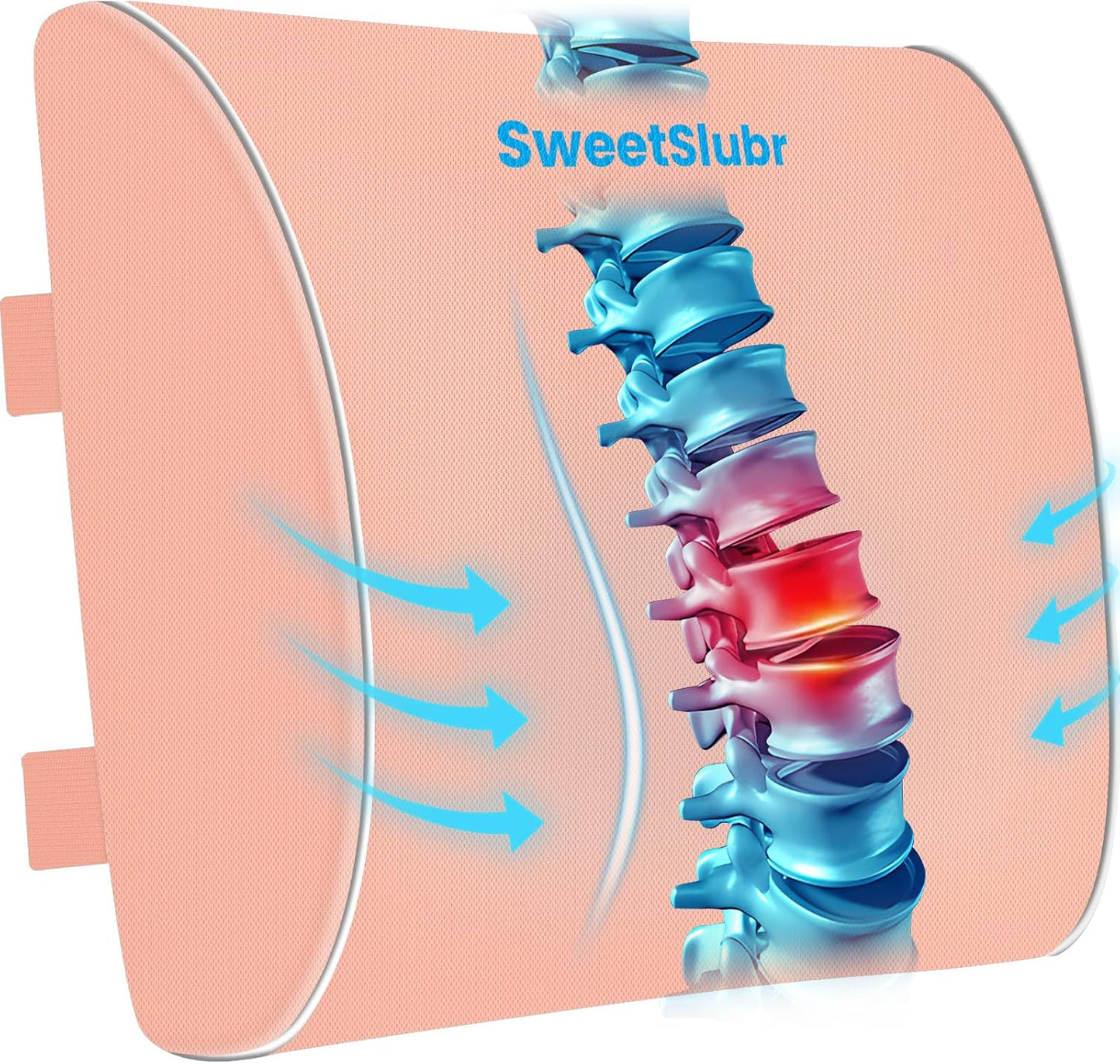 SweetSlubr Lumbar Support Pillow for Office Chair, Car & Gaming Chair, Ergonomic Memory Foam Cushion for Back Comfort, Zoned Back Support, Double Adjustable Straps, Breathable Washable Cover, Black