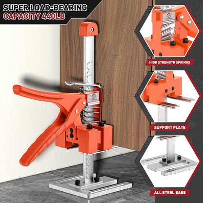 XClifes Labor Saving Arm Jack, 2 Pack Furniture Lifter Tool, Black | Multifunctional jack lifts up to 6.69" with 450 lbs capacity for cabinets, doors, windows & wall tile leveling.