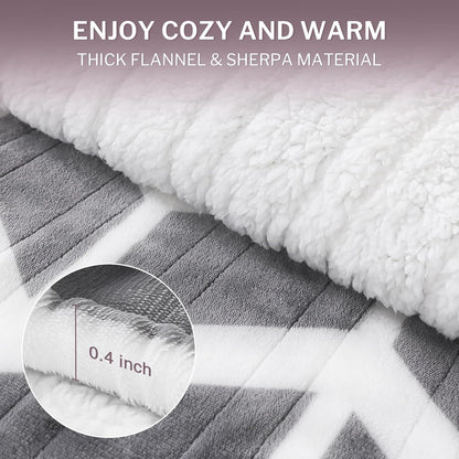 Heated Throw Blanket, 5 Heat Levels & 3 Hours Auto Off, Grey | ETL & FCC, fast warming, 50" x 60", flannel and sherpa, couch office use, machine washable, removable controller