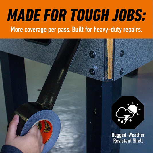 Gorilla Tough & Wide Heavy Duty Duct Tape, Black, 2.88" x 25 yd, 1-Pack | Weather Resistant, Indoor & Outdoor Use, Double-Thick Adhesive, Reinforced Backing, Hand-Tearable