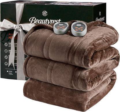 Beautyrest Reversible Heated Throw - Plush Sherpa Heating Blanket, Grey