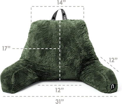 Nestl Fur Reading Pillow with Shredded Memory Foam, Stylish Back Pillow for Bed Sitting Up, Faux Fur Reading Pillows for Sitting in Bed Adult & Kids, Sit Up Back Support Pillow with Arms - Dark Grey