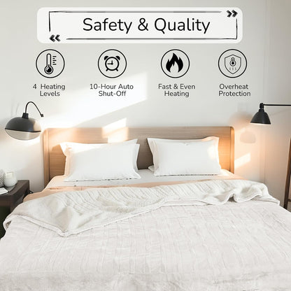 Electric Heated Blanket Full Size 72"x84" – Light Gray | ETL for Safe Overnight, 4 Heat Settings & 10H Auto Off, Dual-Sided Microplush Sherpa for Home Night, Machine washable