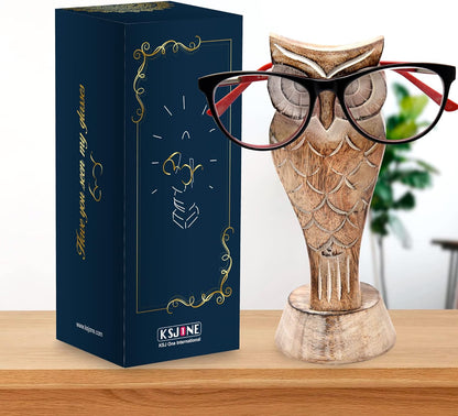 KSJONE Gift Packaged Unique Owl Spectacle Holder Wooden Eye glasses Stand Handmade Gift for Women and Men Home Office Gift for Teacher Him Her Mom Dad Desk Organizer for All Ages Unique Fathers Gift