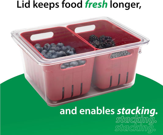 Dial Industries Fruit Berry Vegetable Fridge Storage Container, 2 Baskets | Two removable bins for easy rinsing, Air circulates to keep produce fresher longer, Great for fridge or counters