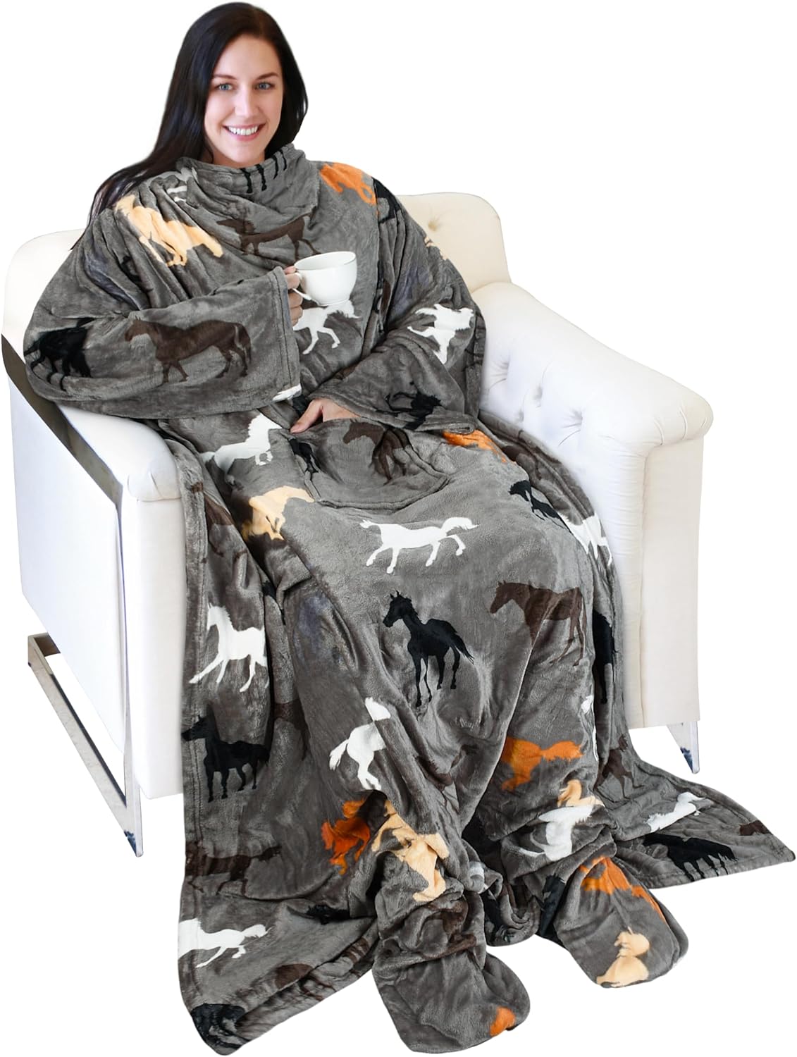 Catalonia Wearable Blanket with Sleeves & Foot Pocket for Adults | Soft Fleece Throw Wrap with Hands-Free Comfort, Perfect for Reading, TV Time & Relaxing, Christmas Gift for Women & Men