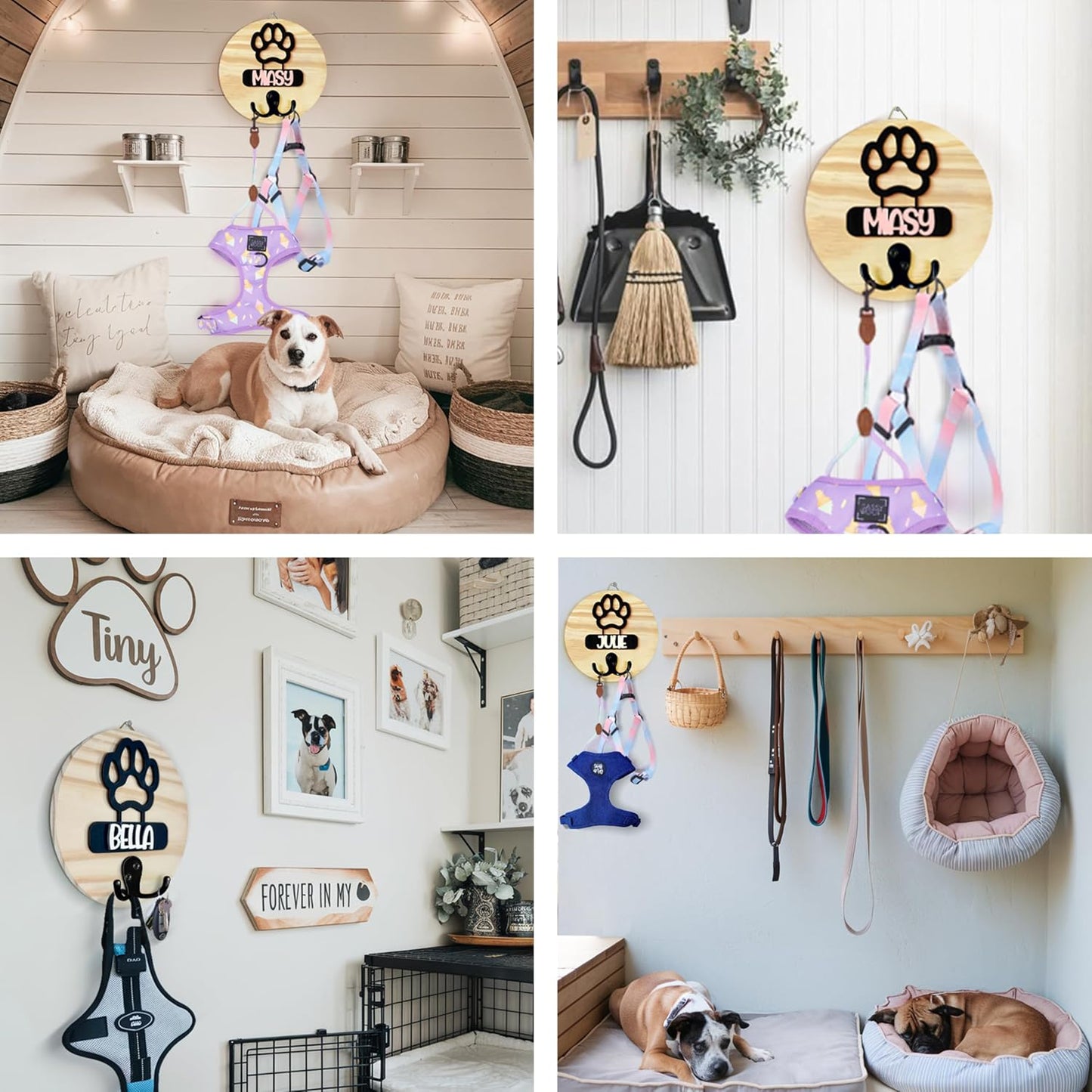 Dog Leash Holder Wall Mount, Pet Harness Hanger with Scrabble Letters, Dog Collar Organizer for Entryway, Memorial Cat Leash Holder for Wall, Pet Loss Gifts, Keepsake, Home Decor PF212-NAT