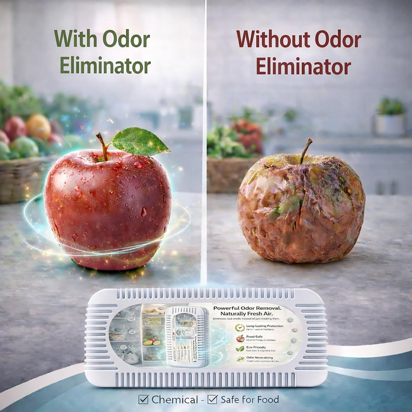 Refrigerator Deodorizer, Activated Charcoal Odor Absorber & Air Freshener | Fridge Deodorizer