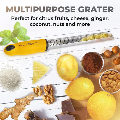 Stainless Steel Cheese Grater & Lemon Zester w/Extra Sharp Blade - Perfect for Lemon, Parmesan, Garlic, Chocolate - Spice Up any Dish in Seconds w/Your Premium Citrus Hand Grater with Handle - Blue