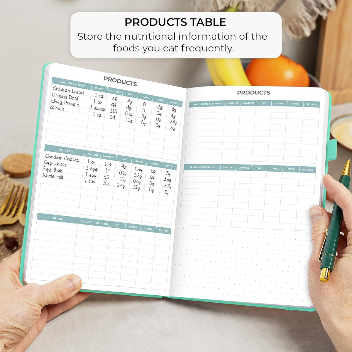 Clever Fox Food Journal for Women & Men, Weight Loss Tracker, Aquamarine