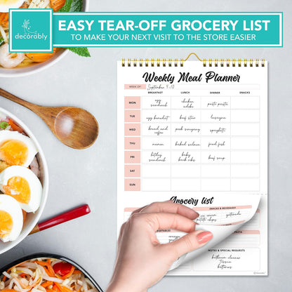 Decorably 52 Sheets Pastel Rainbow Magnetic Weekly Meal Planner for Fridge | 7x10in Undated weekly meal planner and grocery list notepad, 100gsm non-bleed tear-off pad for kitchen & family meal prep