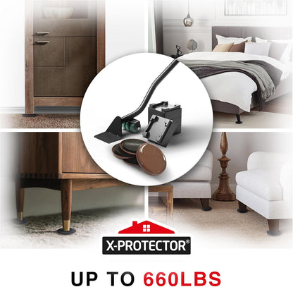 X-Protector Furniture Sliders for Carpet & Furniture Lifter Tool Set | 4 PCS 3 1/2" Sliders for Furniture with Foldable Furniture Jack. Move Your Furniture Easily with Furniture Movers for Carpets
