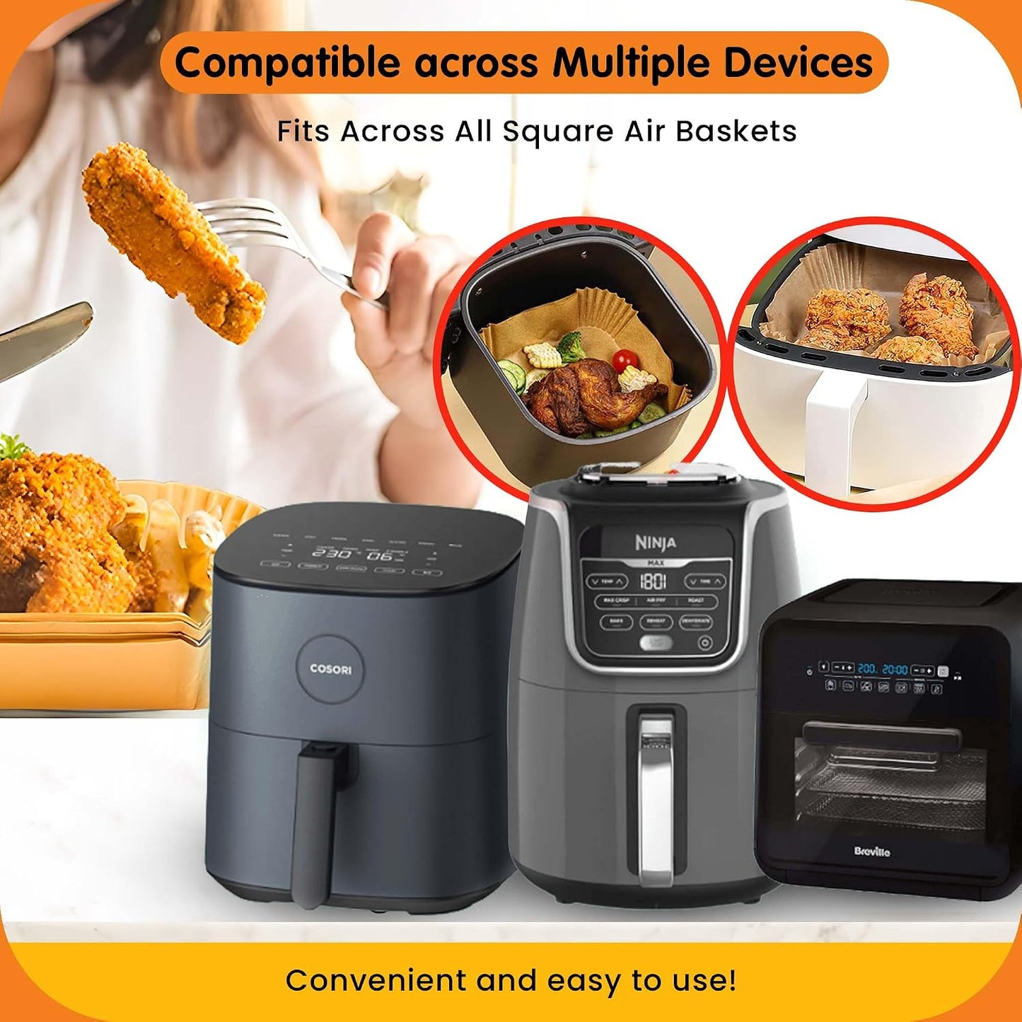 UrbanAir 6.5-Inch Square Air Fryer Paper Liners 125pcs for Easy Cleanup - Non-Stick, Heat-Resistant, and Perfect Fit for Hassle-Free Cooking | Bleach-Free Parchment| (6.5 in/16cm 125pcs)