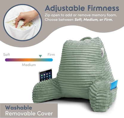 Nestl Reading Pillow with Shredded Memory Foam, Luxe Cut Plush Back Pillow for Sitting Up in Bed, Back and Arms Adjustable Support for Adult & Teens, Backrest Pillows with Washable Cover Dark Grey